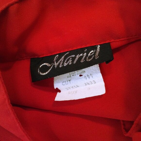 Vintage 80s Mariel High-Neck Cravat Blouse Top (6) Semi-Sheer Polyester Crepe - Picture 10 of 12